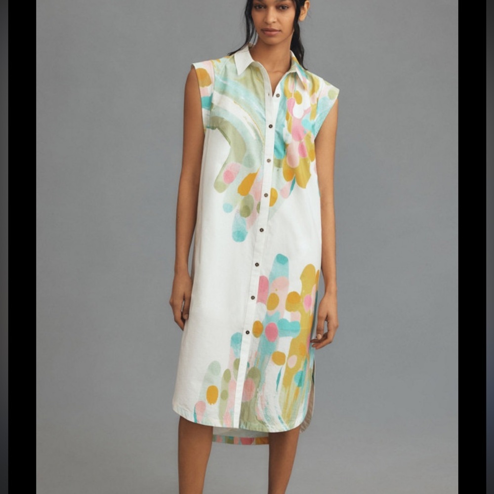 Anthropologie Maeve lillian cap sleeve button front midi dress small